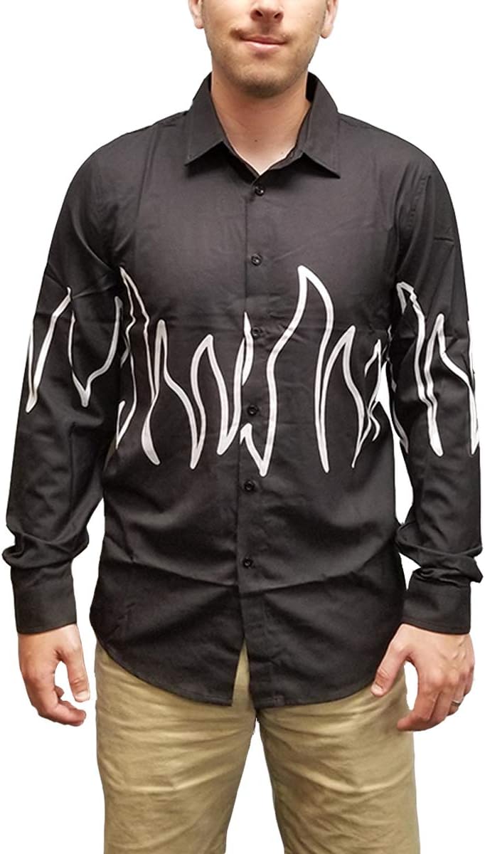 MyPartyShirt قميص إيرني مكراكين للبولينغ - زي وملابس يومية بأكمام طويلة وزر - هدية فيلم بولينغ من التسعينات - نيران MCC سوداء - Image 1